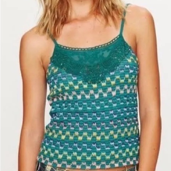 FREE PEOPLE Heartbeat Rochelle Electric Green Jade Tank Top Crochet Shirt - Picture 2 of 5